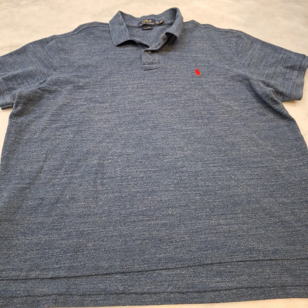 Polo Ralph Lauren Polo Shirt Men XXL Heather Blue Custom Fit Cotton Short Sleeve
